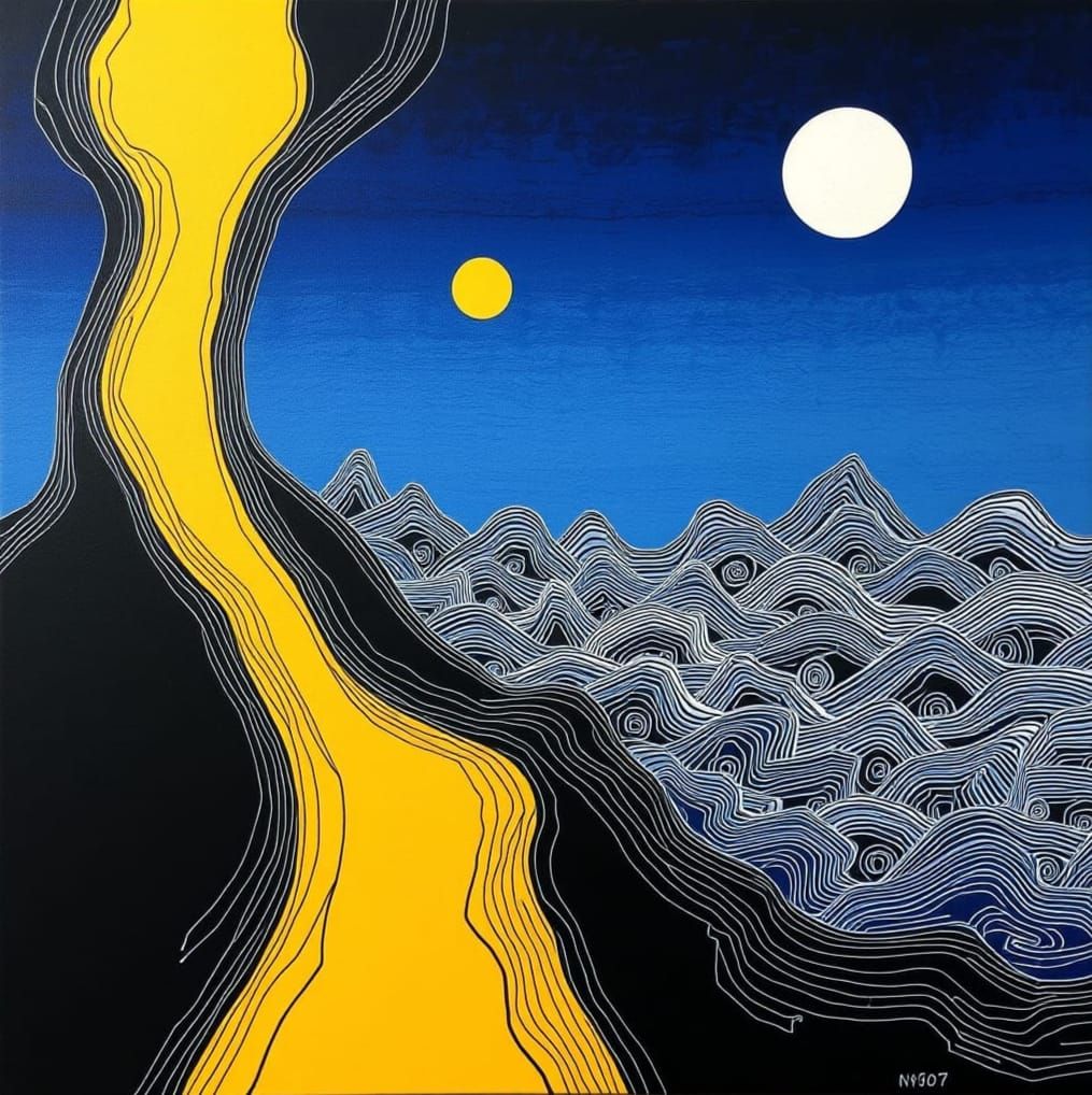 Modern Suminagashi Painting in Bold Zentangle Style