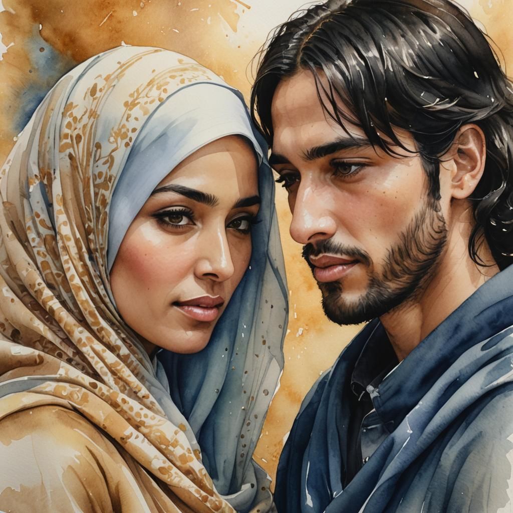 Watercolor Portrait of a Young Couple