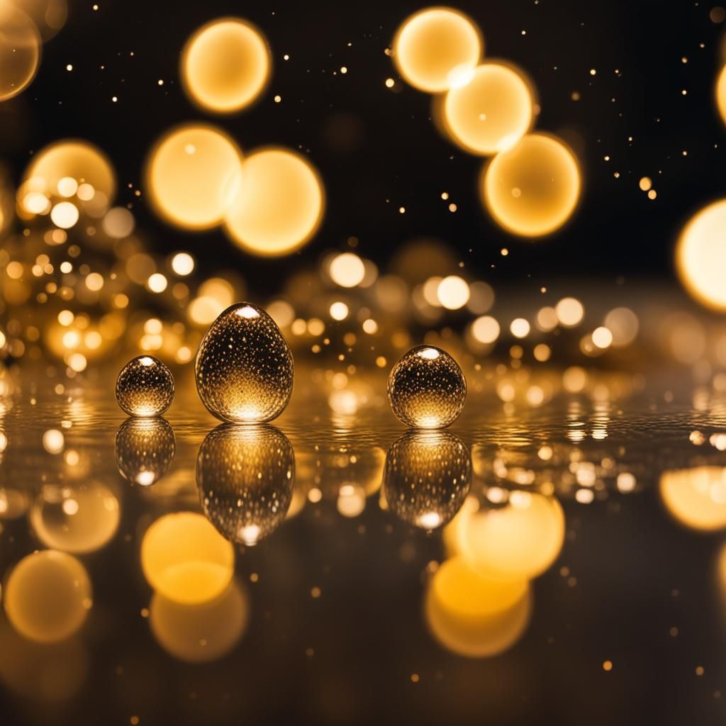 Golden Stars Reflected in Water Droplets