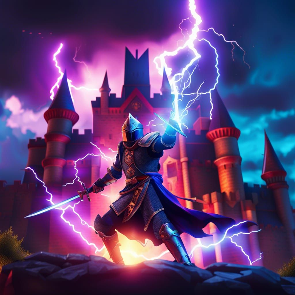 Epic Knight Battles Sorcerer in Electric Dusk