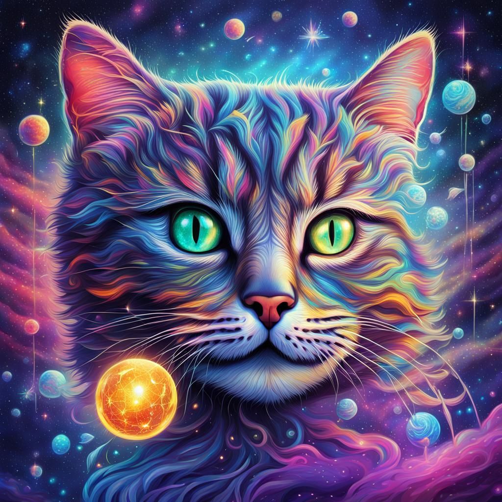 Astral Space Kitty in Holographic Illustration
