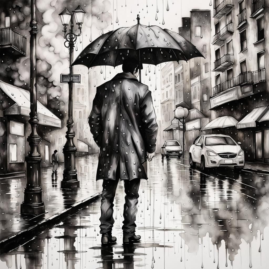 Rainy Cityscape in Alcohol Ink