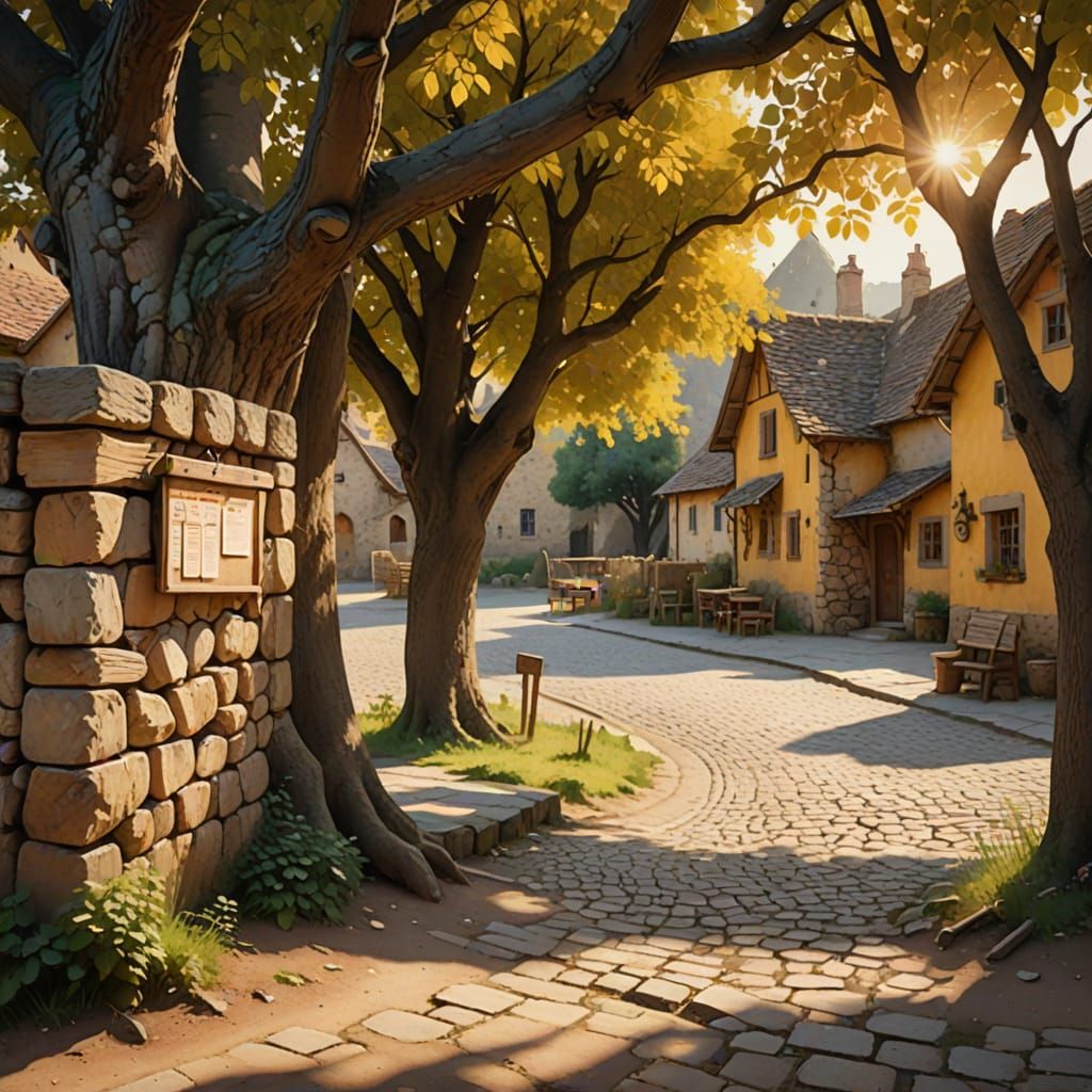 Vintage Village Notice Board in Watercolor Style