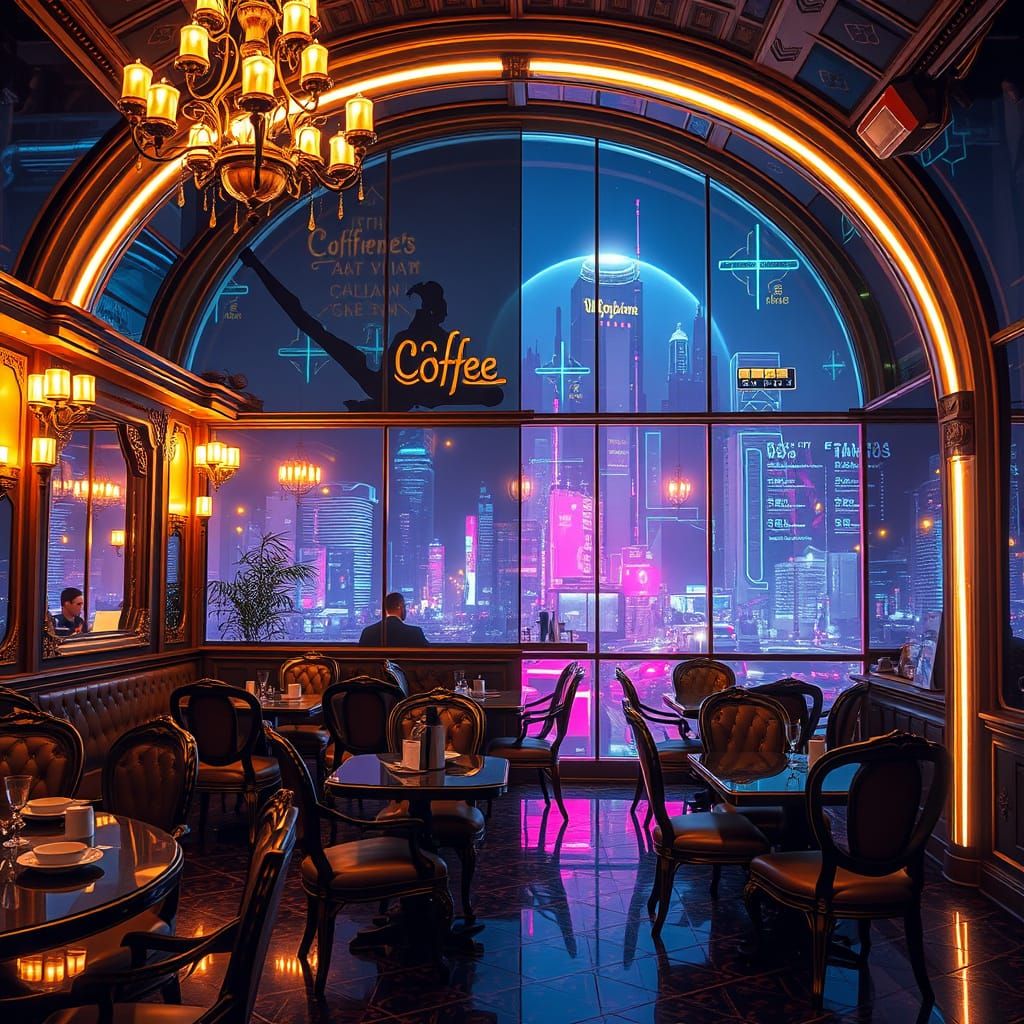 Surreal Cyberpunk Cafe Blends 19th Century & Futuristic Styl...