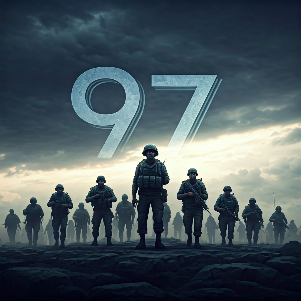 Israeli Soldiers Silhouetted Against Dramatic Sky with Numbe...