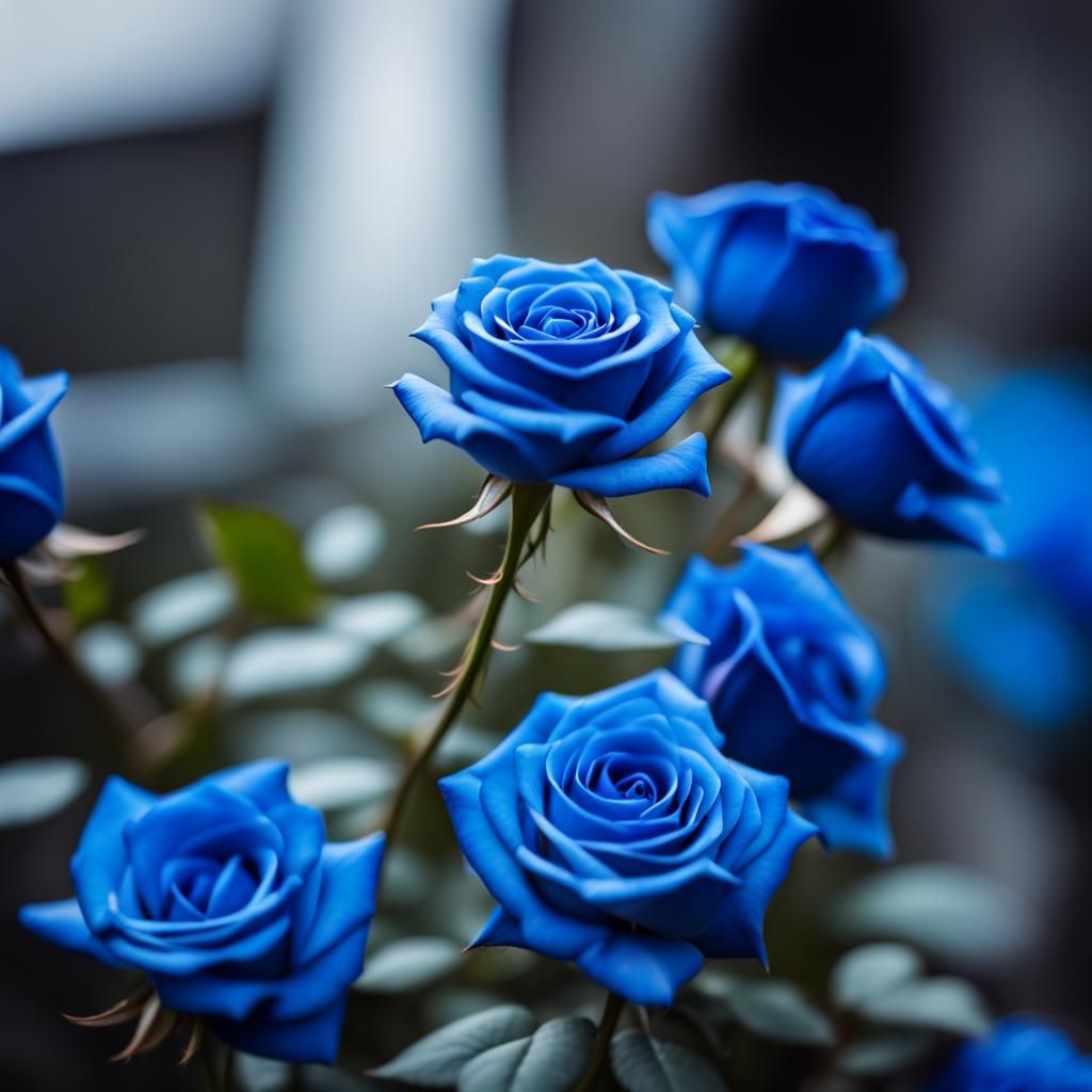 Vibrant Blue Roses in Sharp Focus Photography