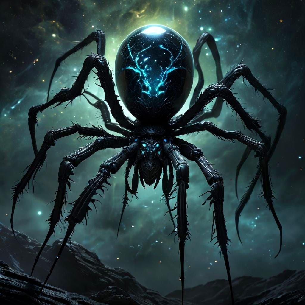 Surrealist Fantasy Cosmic Spider Captures Nebula Nymph