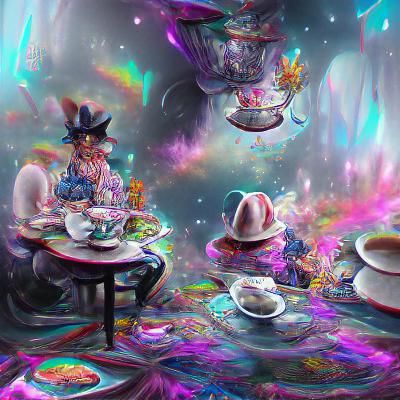 Mad Hatter's Tea Party: Holographic Astral Illustration