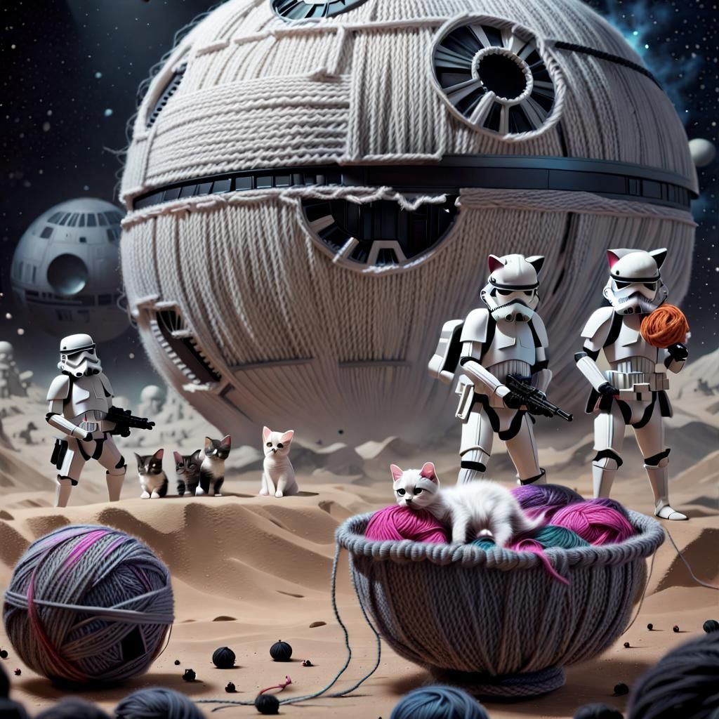 Stormtrooper Kittens with Yarn Death Star