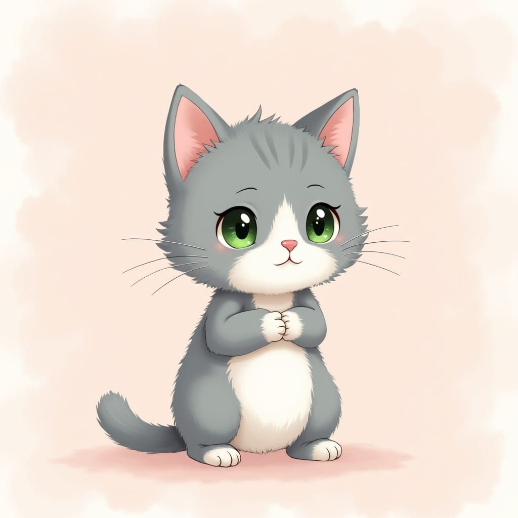 Adorable Kitten Portrait in Dreamy Anime Style