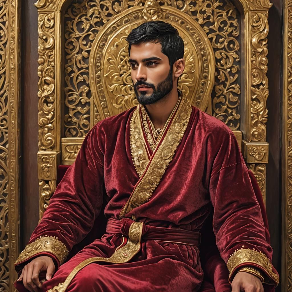 Divine Young Ruler in Velvet Robe as Oil Painting