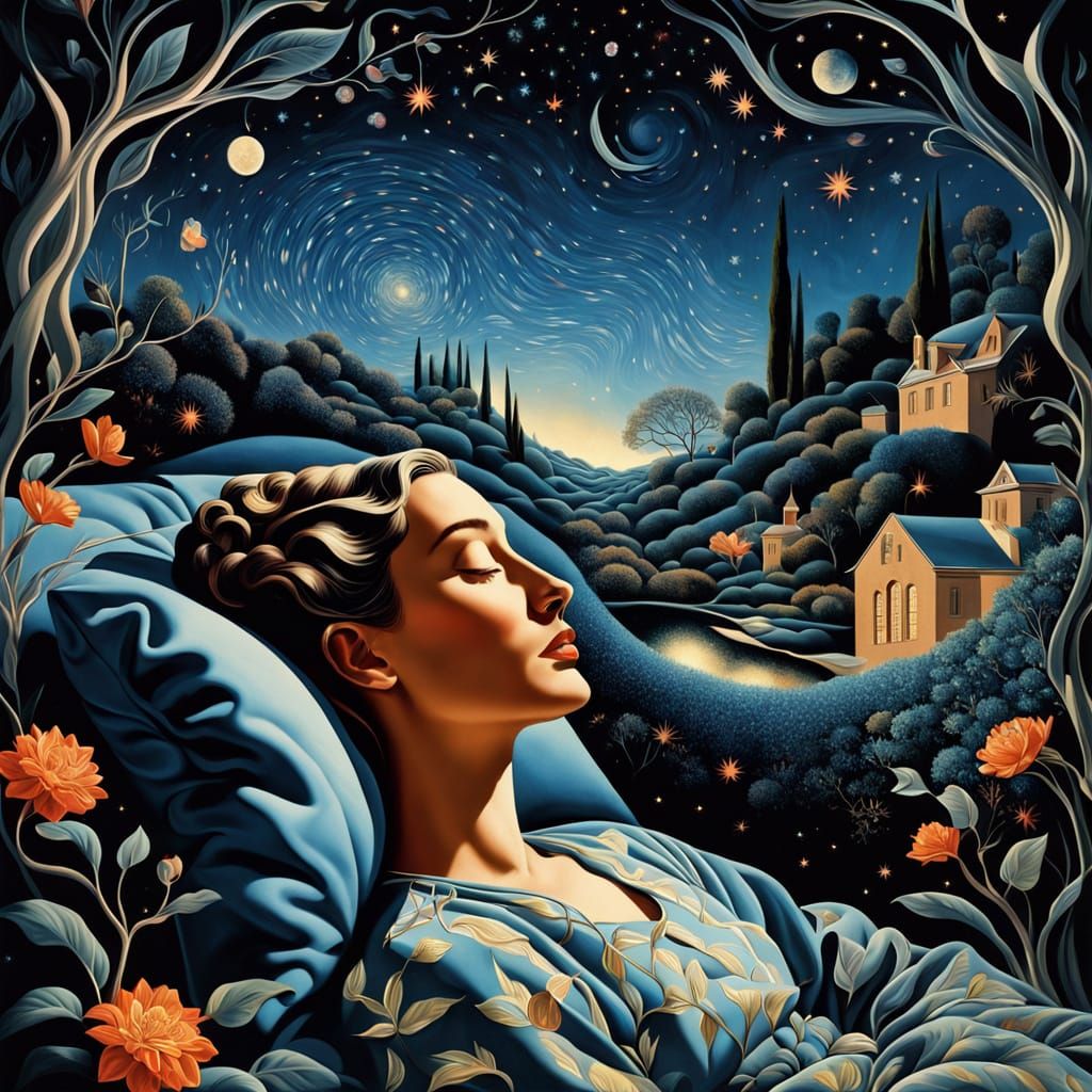 Surreal Hypermaximalist Portrait with Dreamlike Garden