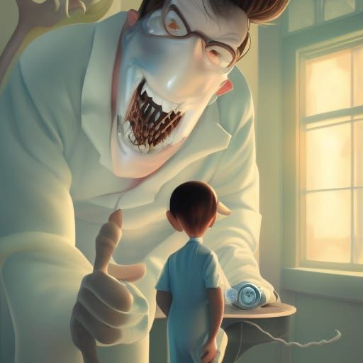 Horror Dentist in Office Digital Illustration