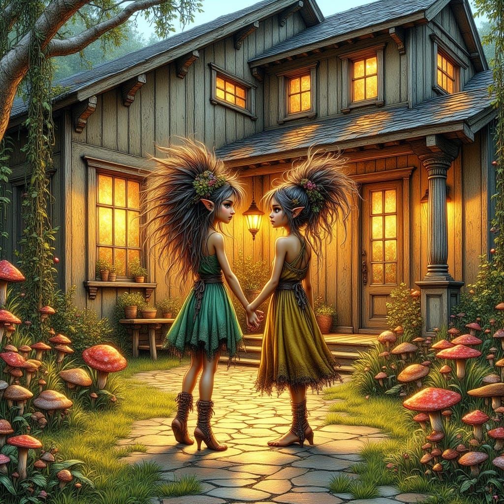 Three Fae Dance in a Backyard Circle