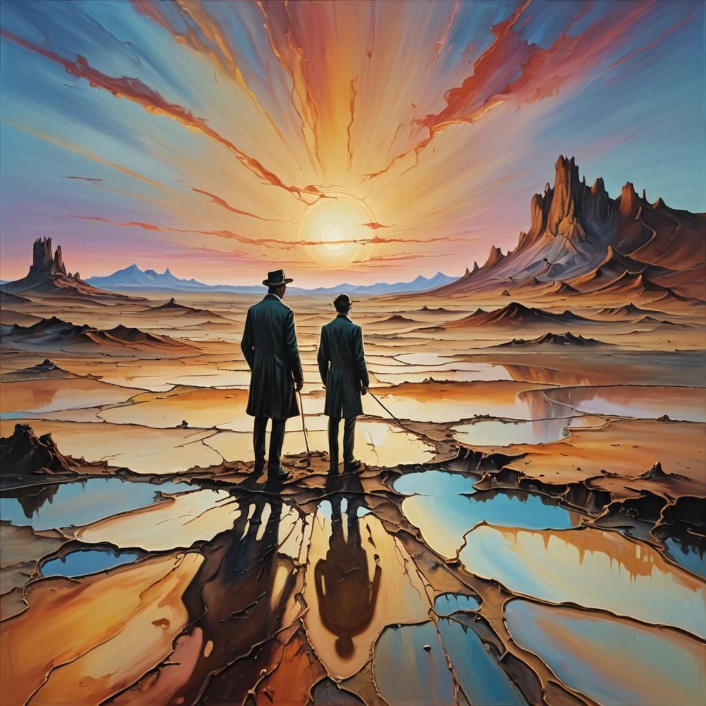 Wanderer in Wasteland: Surreal Oil Painting in Dreamlike Sty...