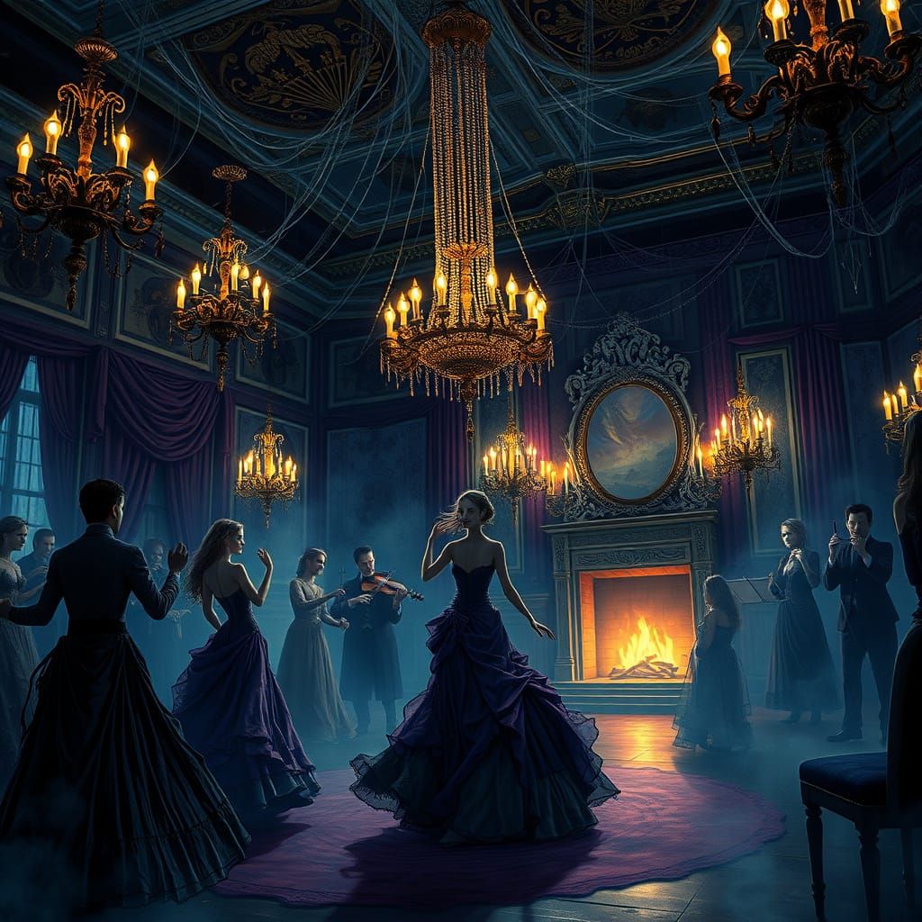 Haunted Gothic Ballroom Masquerade in Dark Fantasy Style