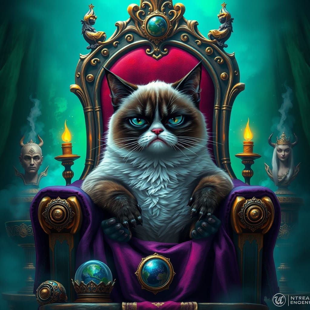 Grumpy Cat Reigns Supreme in Vibrant, Fantastical Realm