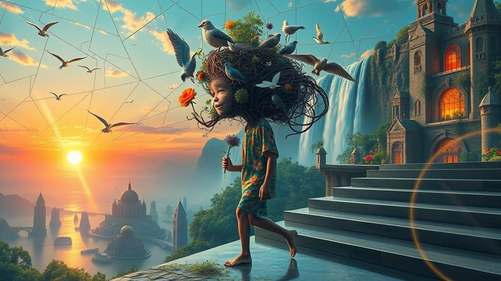 Psychedelic Floating City in Hieronymus Bosch Style