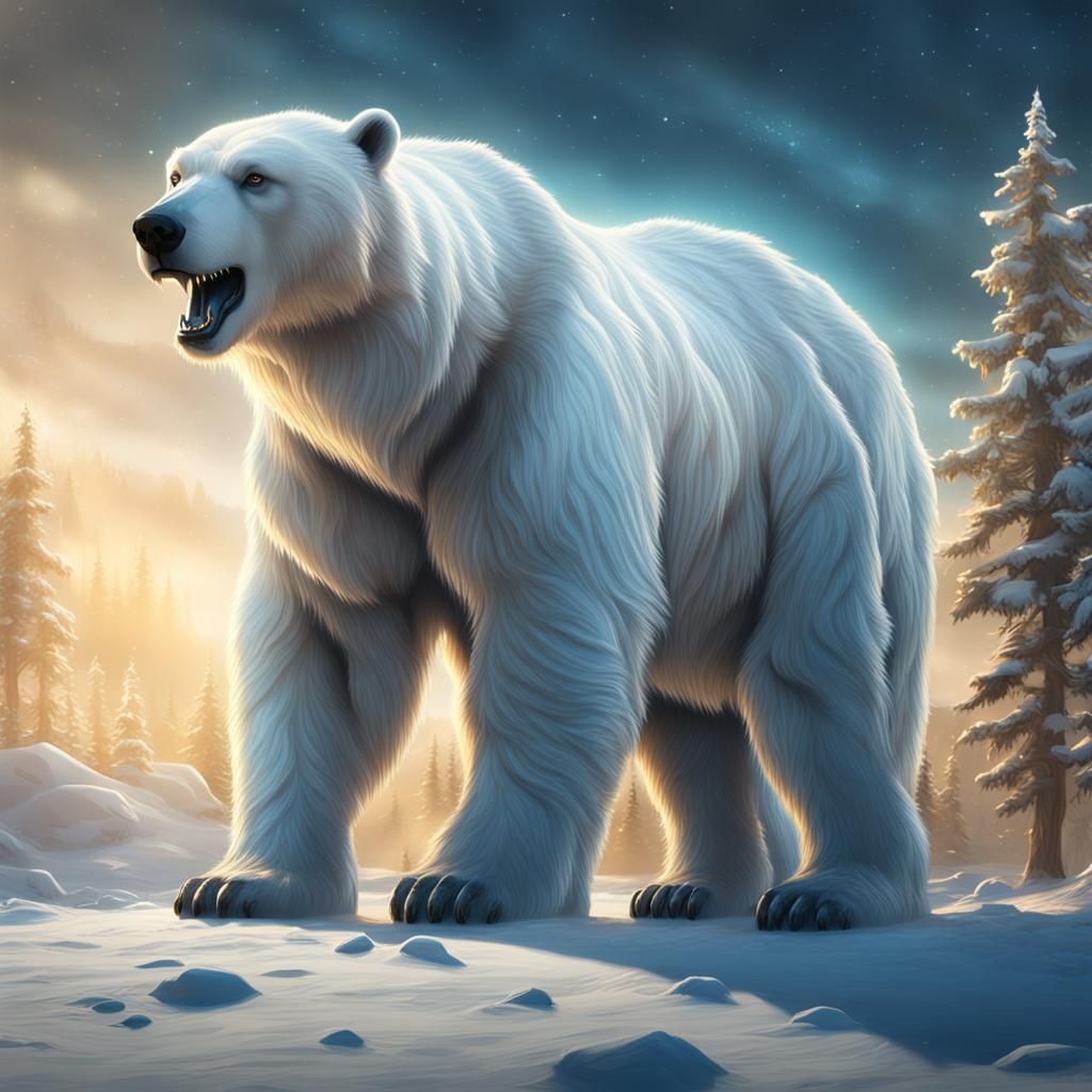Celestial Polar Bear Shining Like Sunlight: Fantasy Art