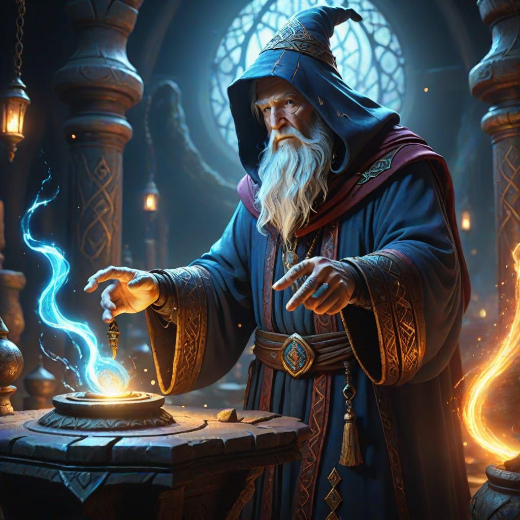 Wizard Casting Spell on Mystical Artifact