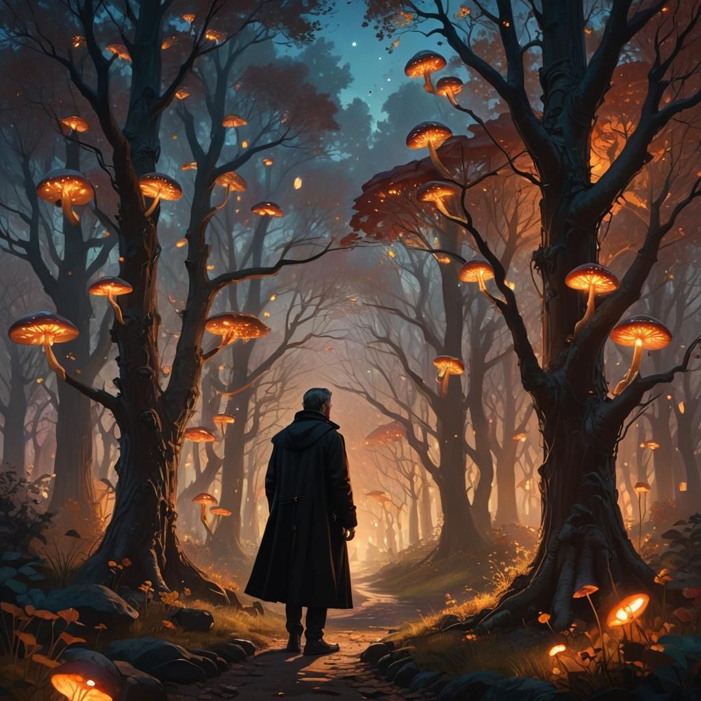 Mystical Figure in Fantasy Landscape, Digital Matte Painting