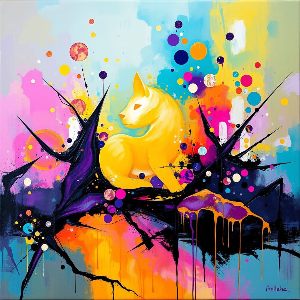 Vibrant Ethereal Landscape with Abstract Forms and Swirling....