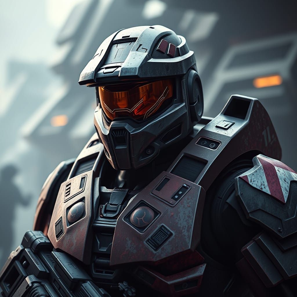 Hyper-Realistic Spartan Super Soldier in Futuristic Metallic...