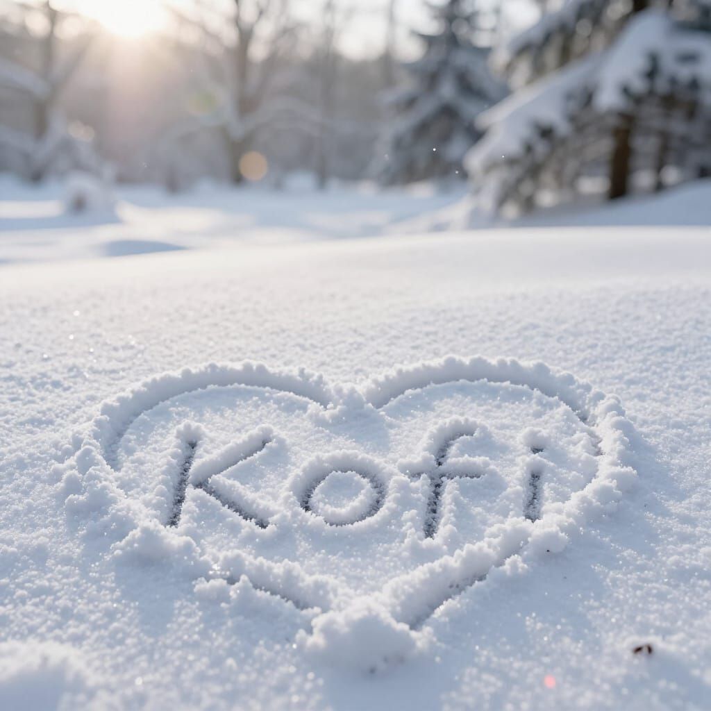 Kofi Name Written In Snow Heart Shape