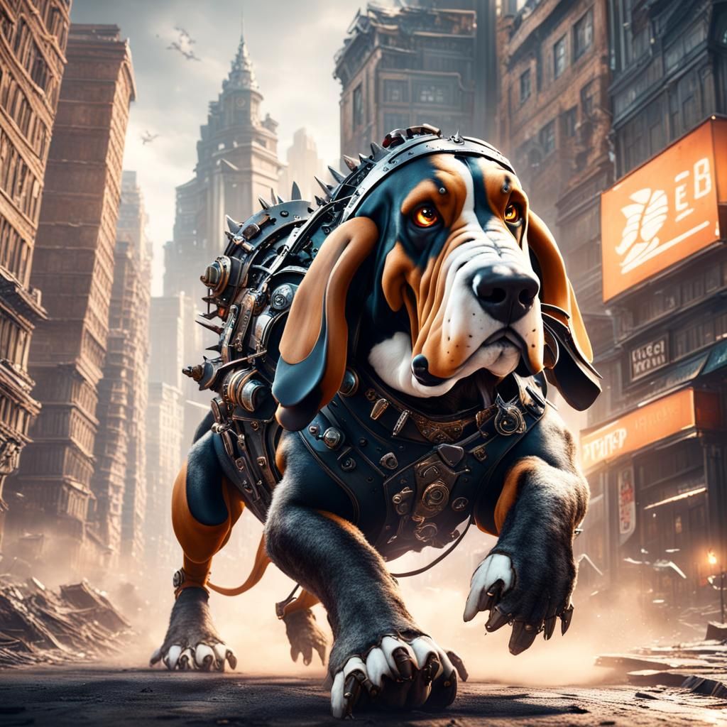 Basset Hound Kaiju Storms a City