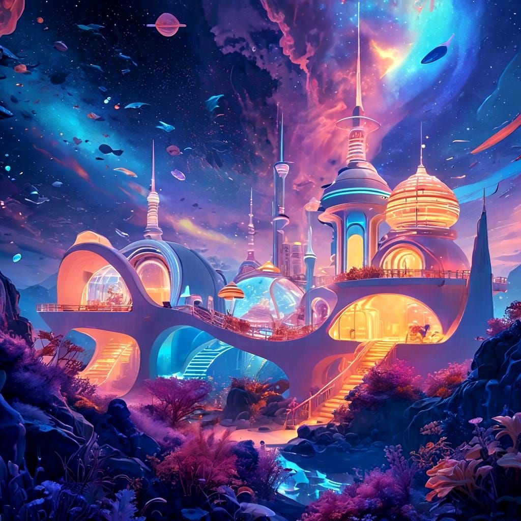 Underwater Solarpunk Galaxy City of the Future