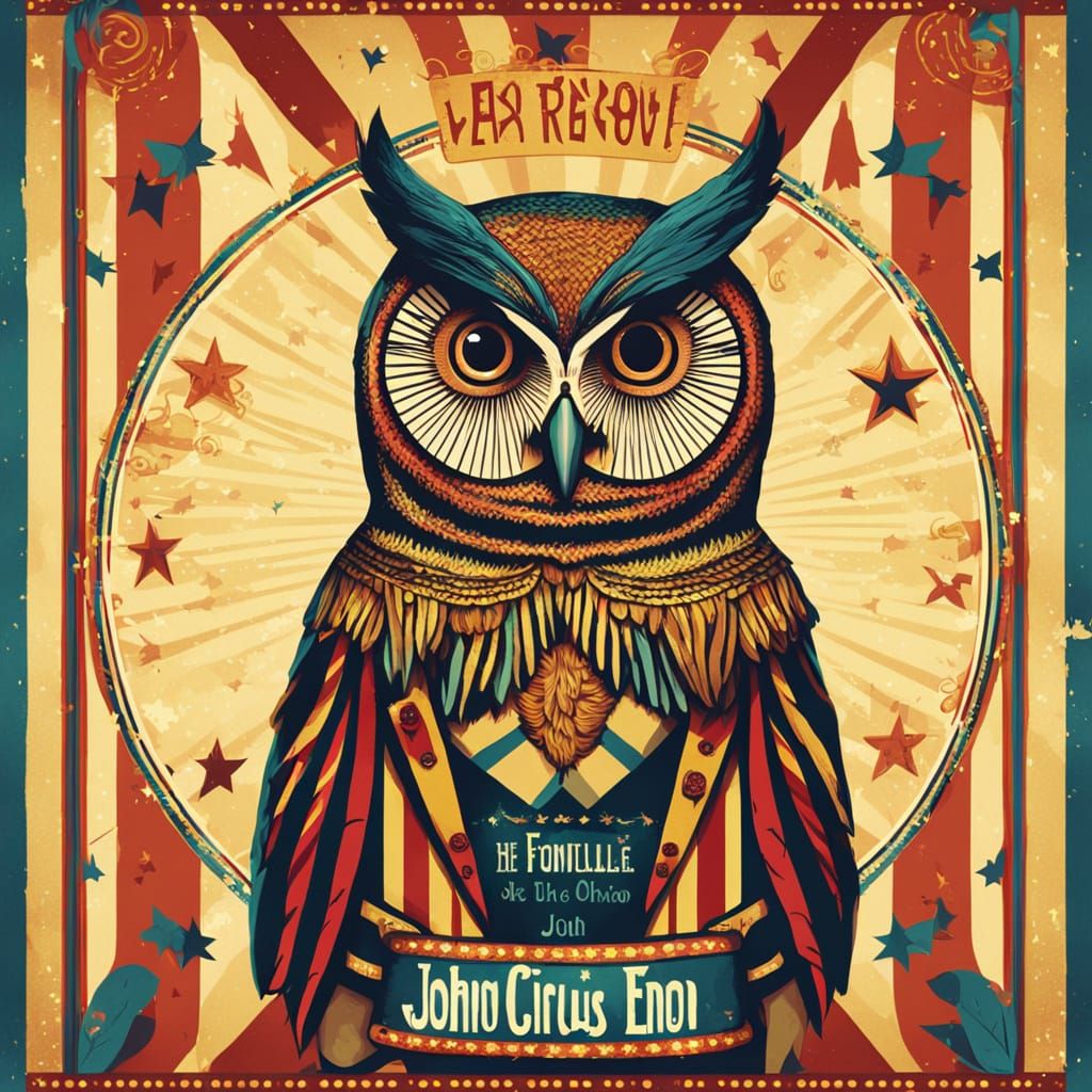 Owl as John Lennon in Vintage Circus Poster