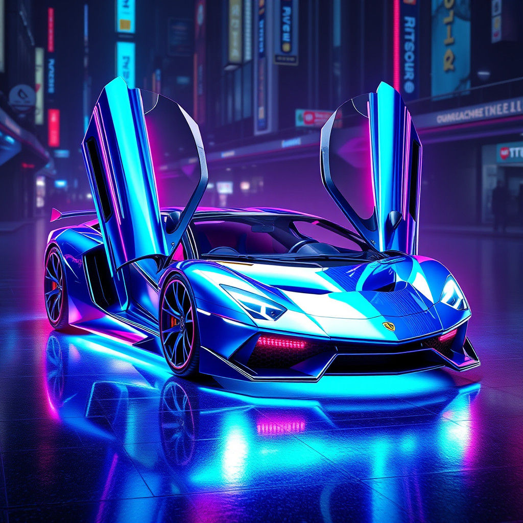 Futuristic Lamborghini-Ferrari-Porsche Hybrid in Cyberpunk S...