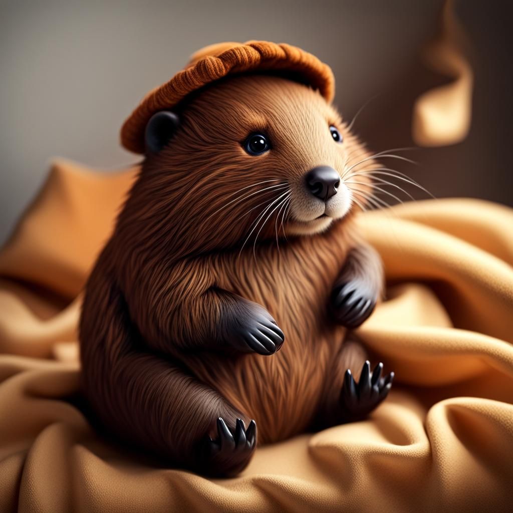 Adorable Baby Beaver in Pajamas: Realistic Digital Art