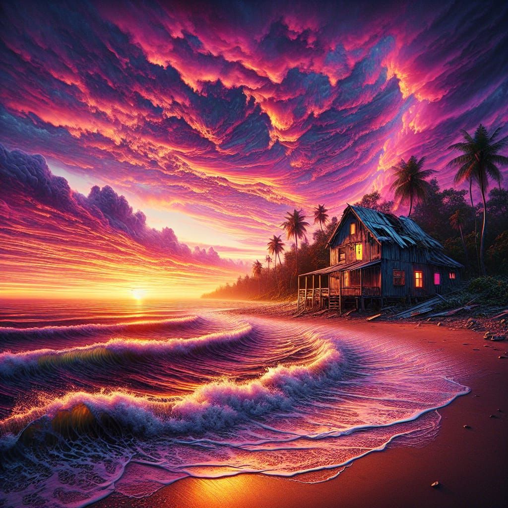 Sunset Beach Cottage in Photorealistic Detail