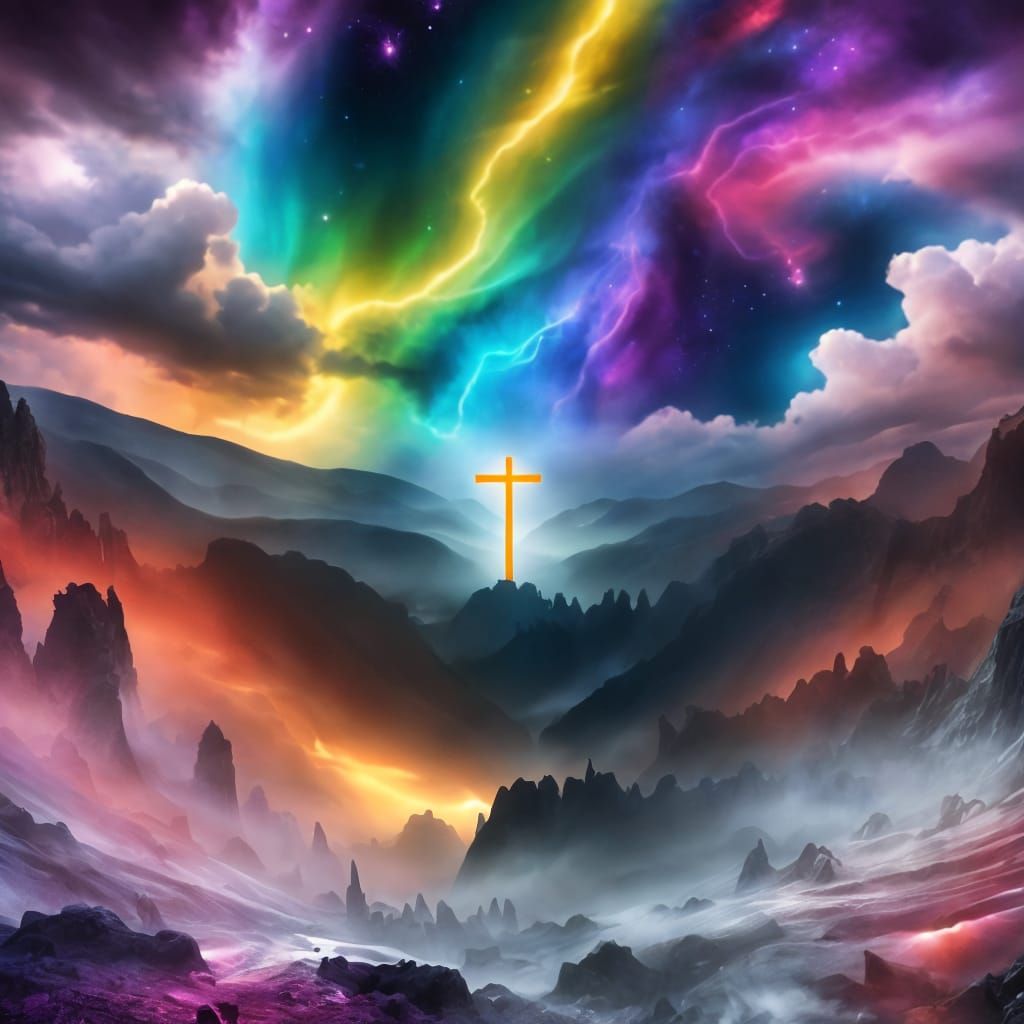 Radiant Cross Silhouette on Rocky Plateau