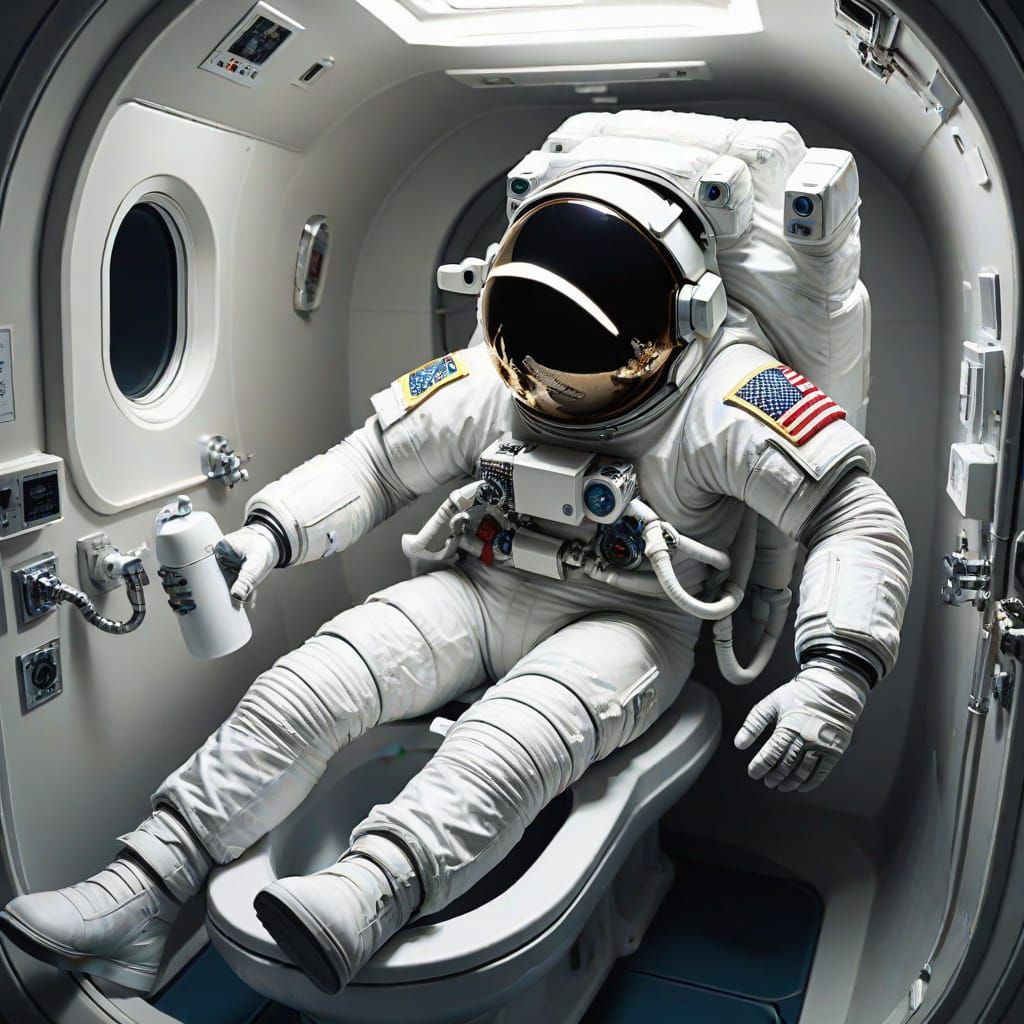 Astronaut in Zero Gravity Bidet Scene