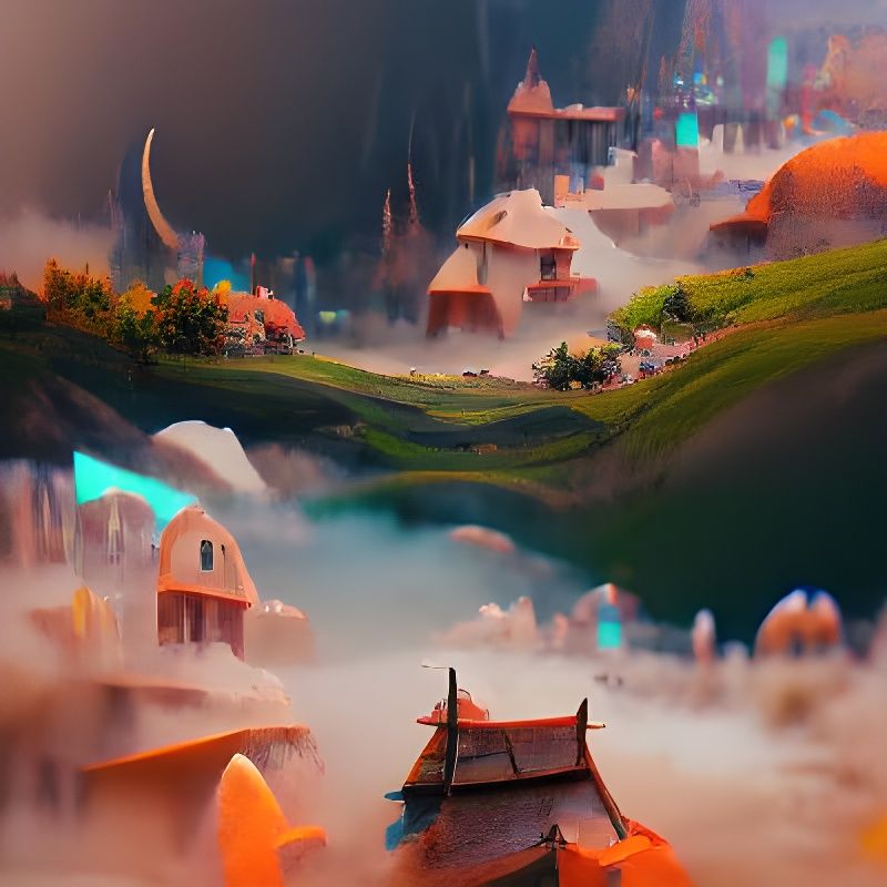 Fantastical Distant Village in Deep Color