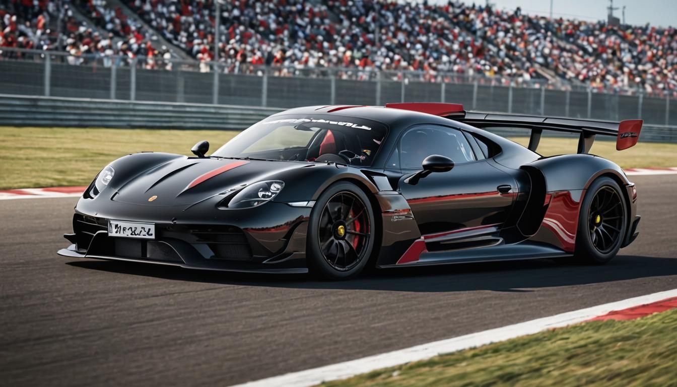 Red and Black Porsche Hypercar on Racetrack