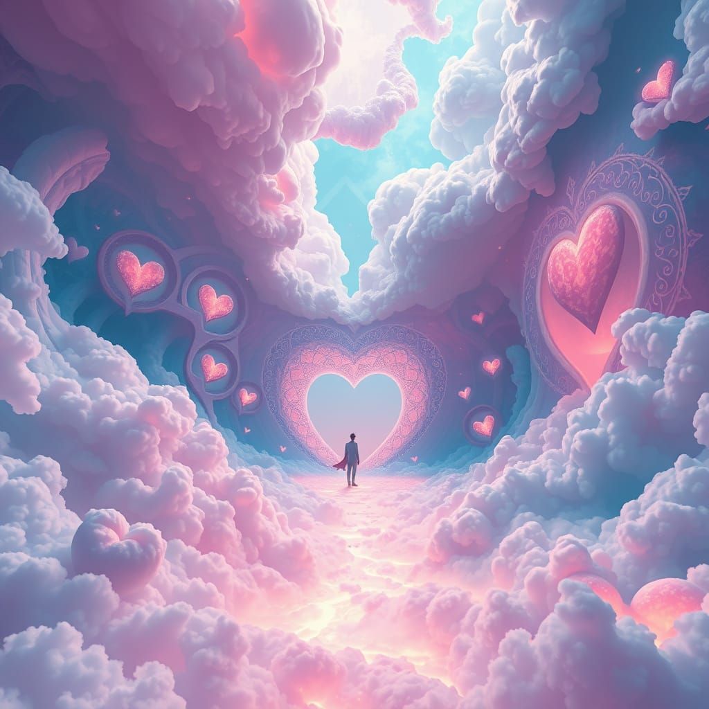Ethereal Figure Enters Dreamlike Realm of Heart-Shaped Porta...