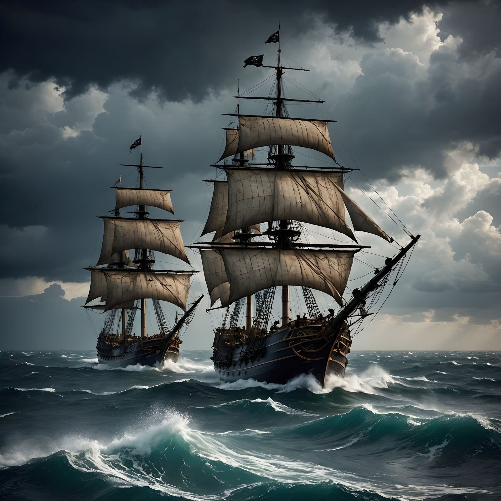 Pirate Ships Clash on Stormy Seas in 8k