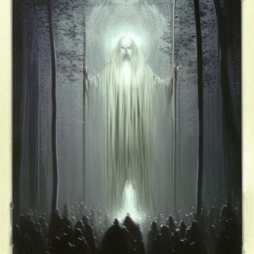 Wizard and Glowing Willow Tree in Horror Style