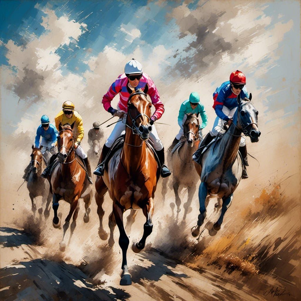 Horse Race in Impressionist Oil Painting Style