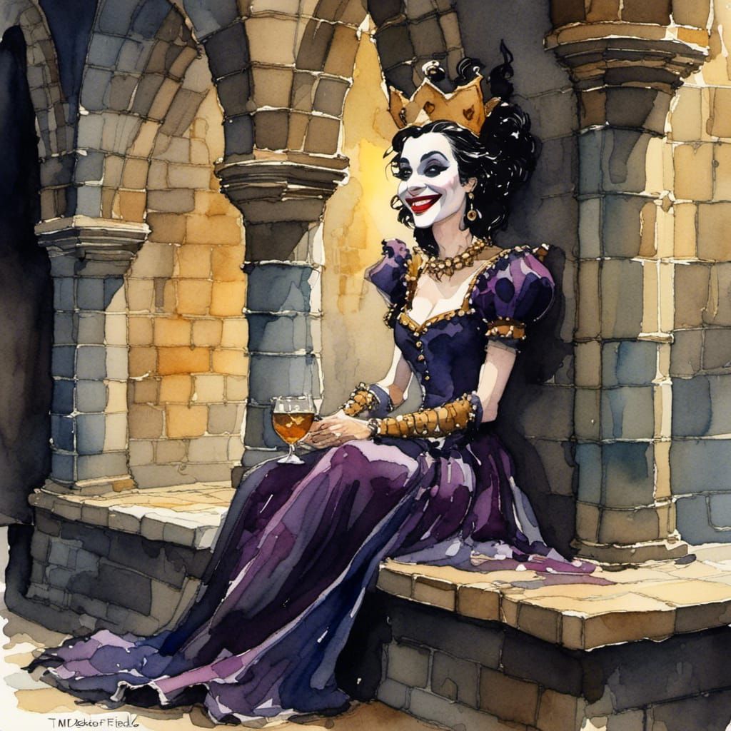 Sinister Jester in Dark Fairytale Watercolor