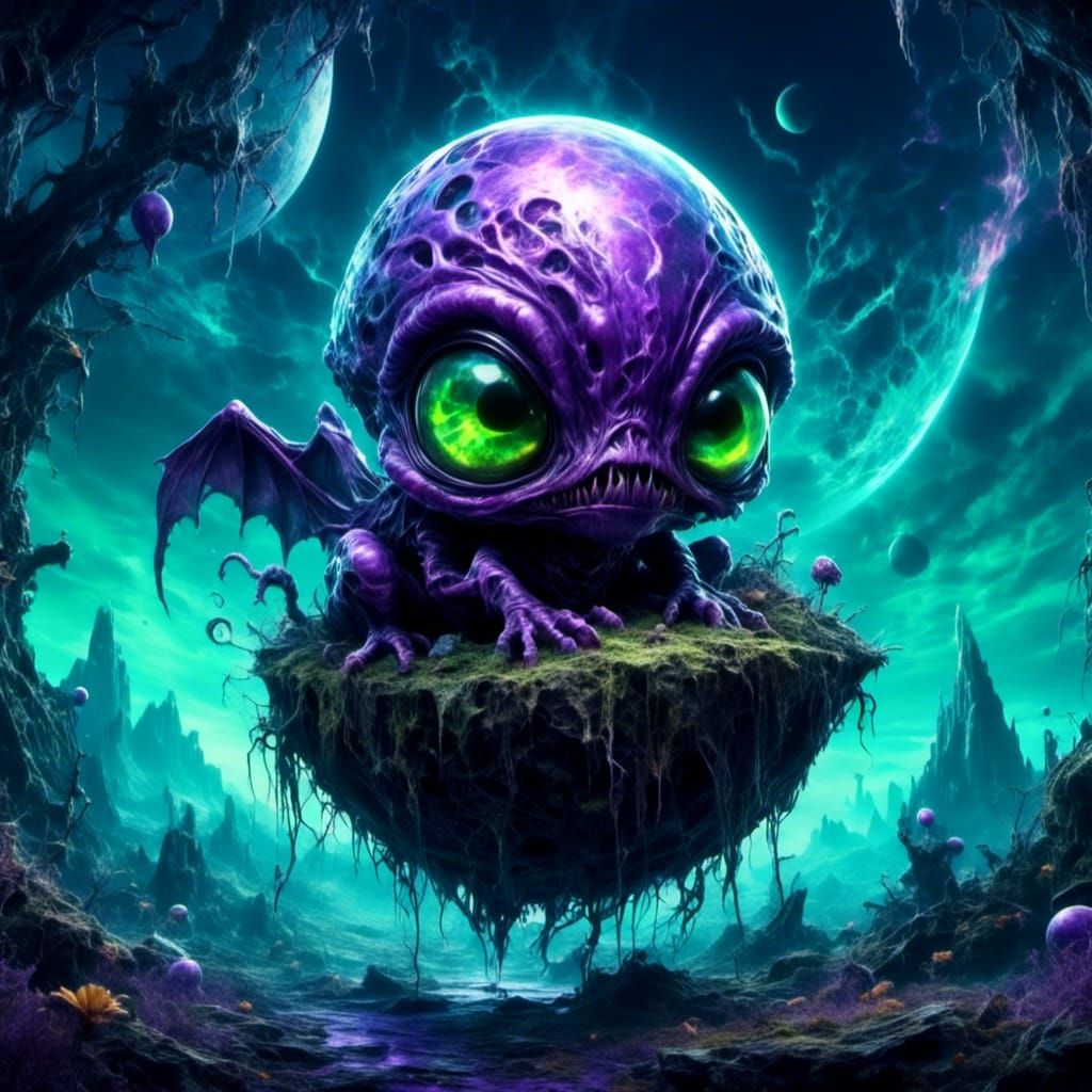 Baby Alien Hatching on Ethereal Planet