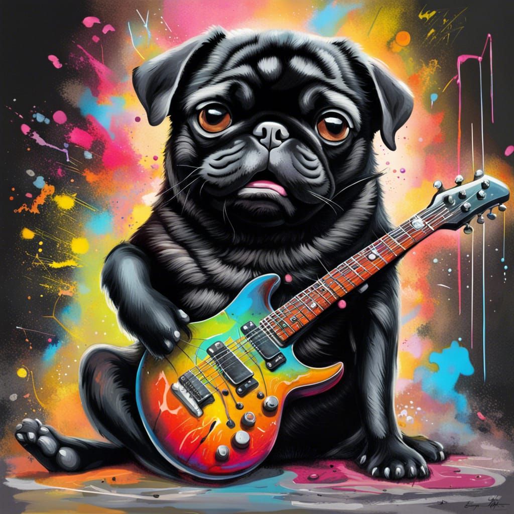 Black Pug Rocks Out: Graffiti Art Guitar Solo