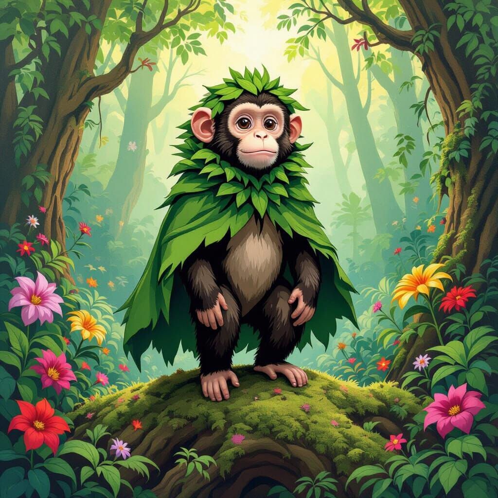Monkey in Forest Cloak, Pop Art Style