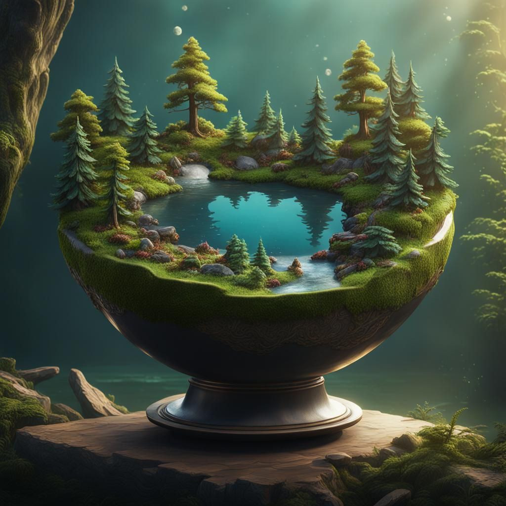 Mini Forest in Bowl: Detailed Matte Painting