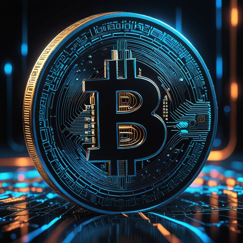 Surreal Neon Bitcoin with Glass Reflections