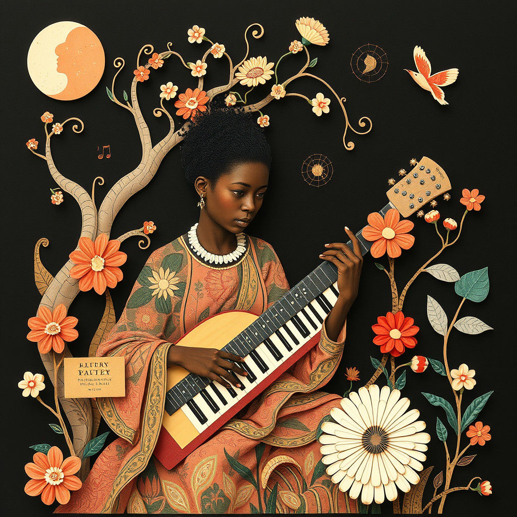 Keyboardist in Cut Paper Collage Art Style