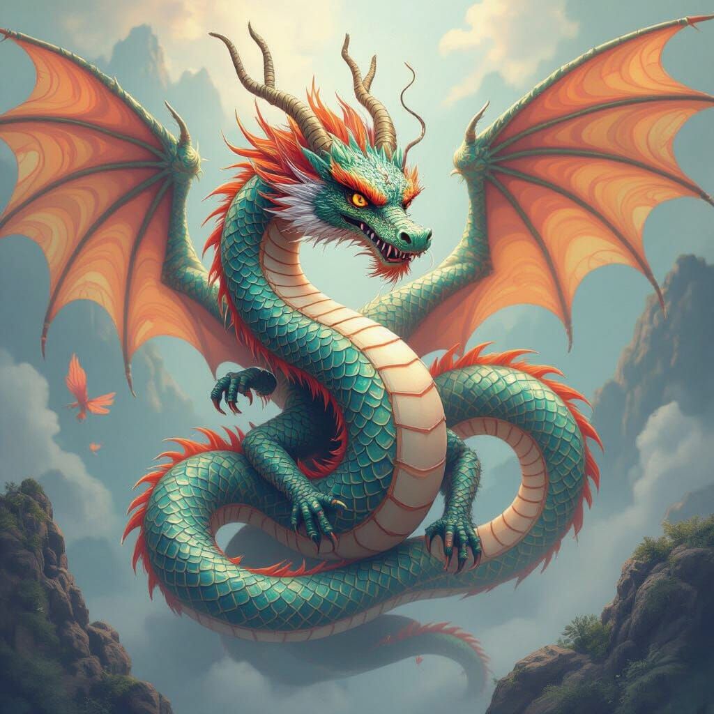 Mystical Chinese Griffin-Dragon in Ethereal Style